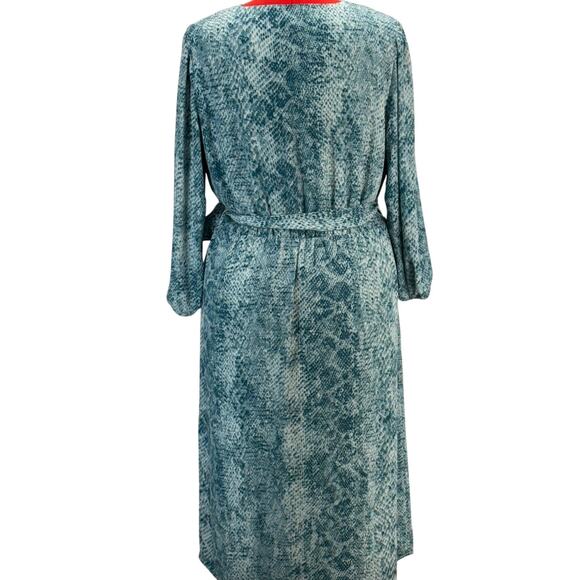 Chico's Blue Scaled Print V Neck Midi Blouson Wrap Dress Women (2) Large - Picture 4 of 7